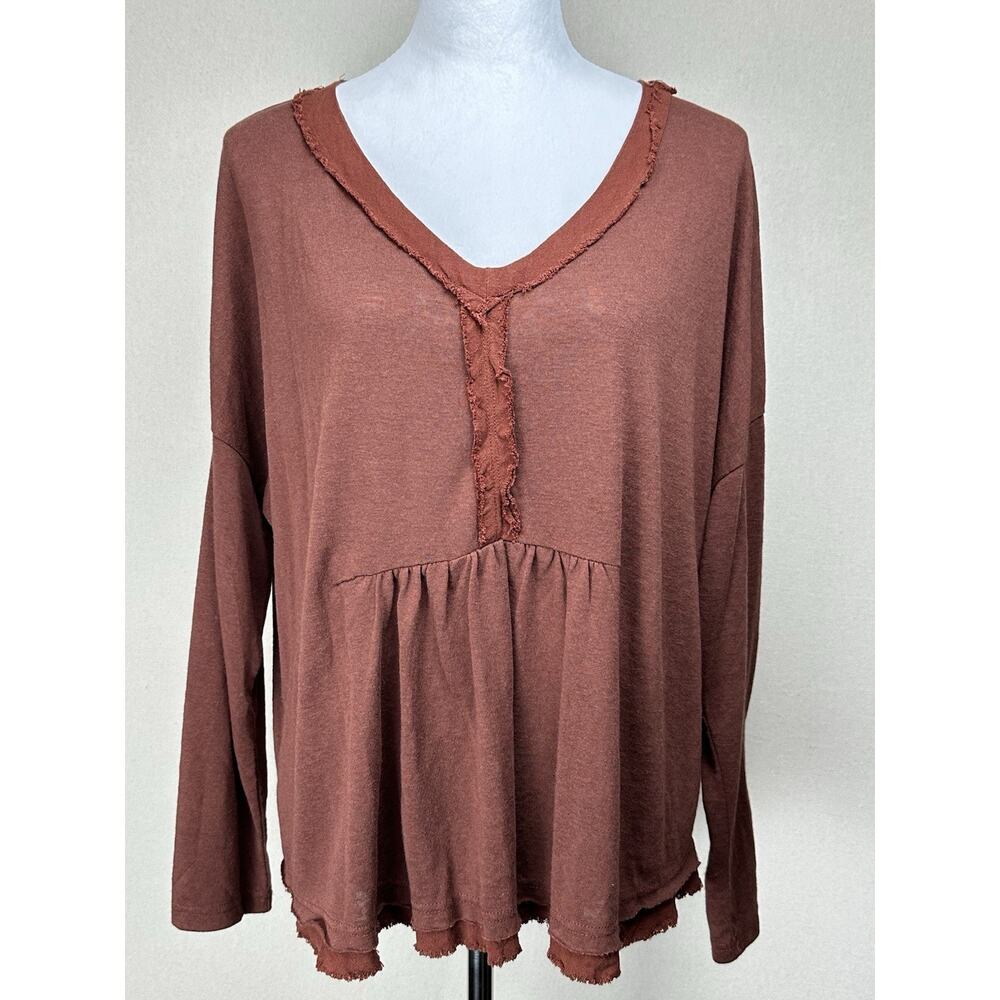 UMGEE Cotton Blend/Linen Blend Trim Tiered Tunic Baby Doll Shirt Small Oversized